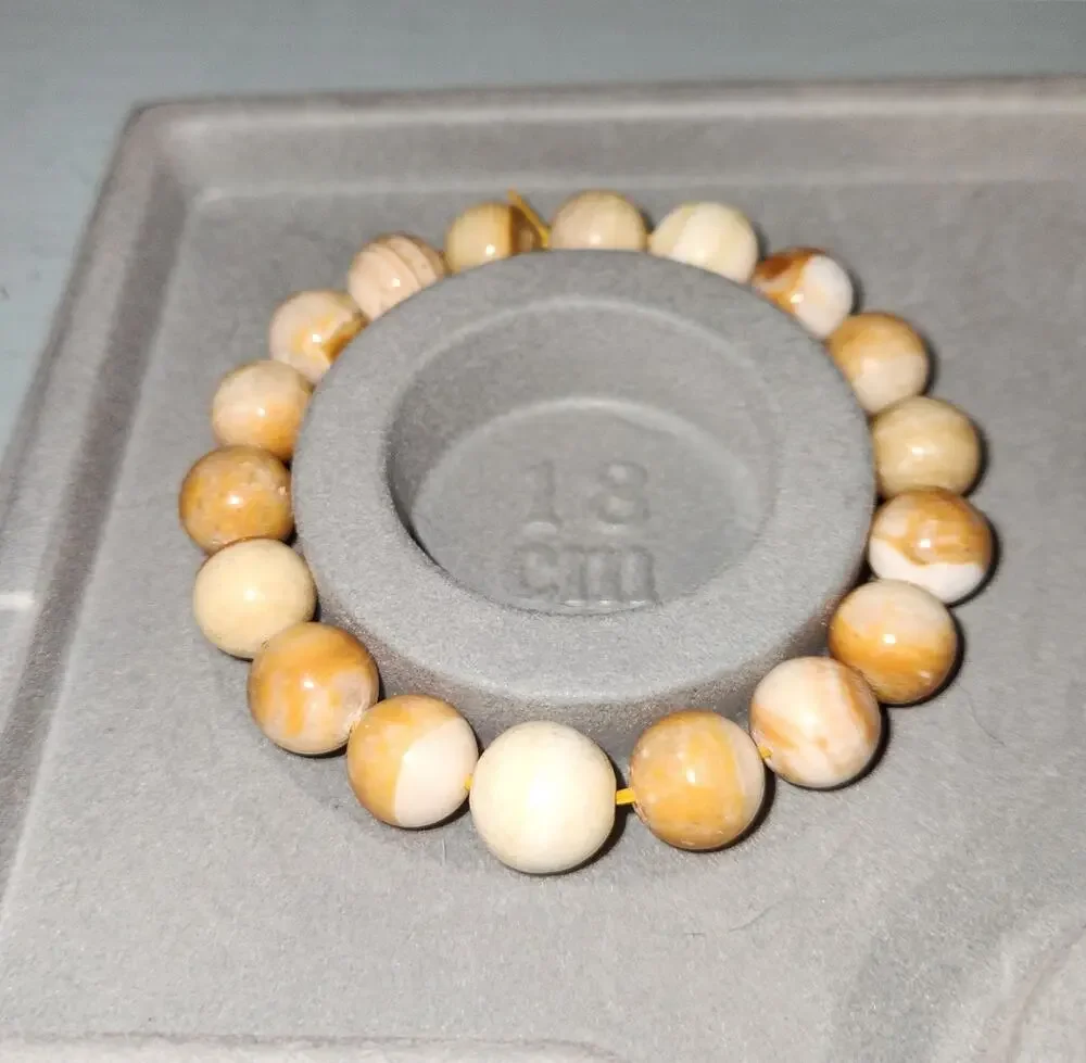 Honey Calcite Gemstone Beaded Stretch Bracelet Cream Honey Orange